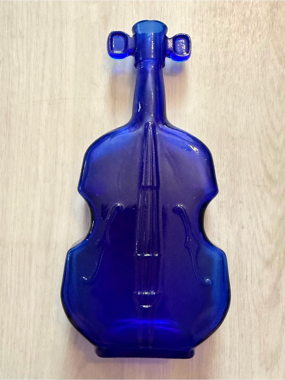 Vintage 8" Cobalt Blue Glass Bottle / Vase Cello Violin Fiddle Shaped Decanter